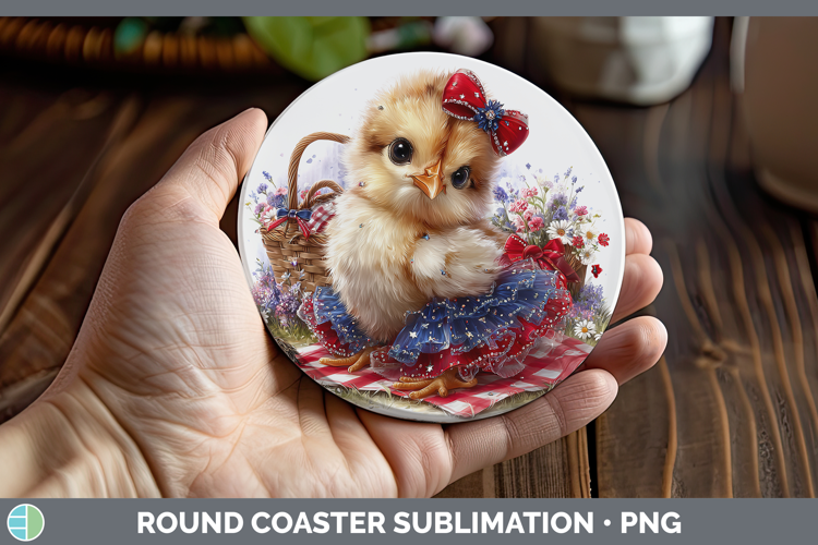 Animals Patriotic Chicken Round Coaster Sublimation Coaster