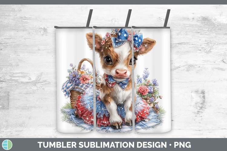 Animals Patriotic Cow Tumbler Sublimation 20 oz Skinny Tumbl