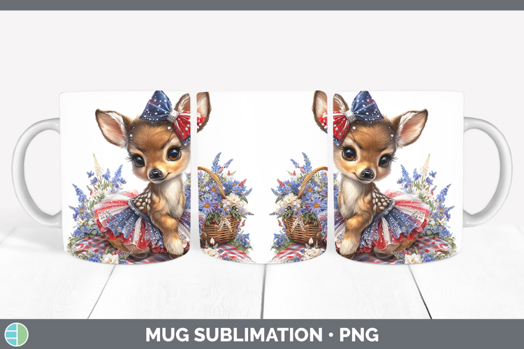Animals Patriotic Deer Mug Wrap Sublimation Coffee Cup Desig