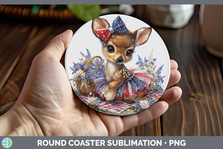 Animals Patriotic Deer Round Coaster Sublimation Coaster Des