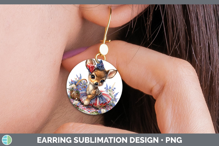 Animals Patriotic Deer Round Earrings Sublimation Earrings D