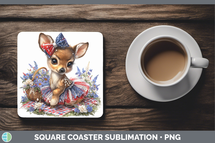 Animals Patriotic Deer Square Coaster Sublimation Coaster De