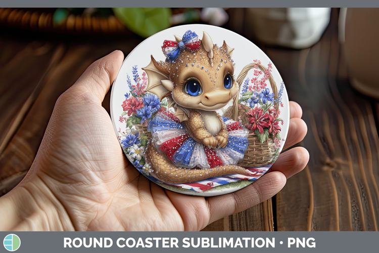 Animals Patriotic Dragon Round Coaster Sublimation Coaster D