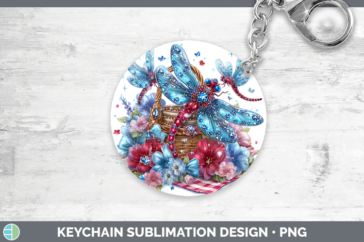Animals Patriotic Dragonfly Keychain Sublimation Keyring Des