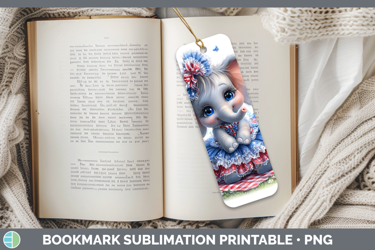 Animals Patriotic Elephant Bookmark Sublimation Printable De
