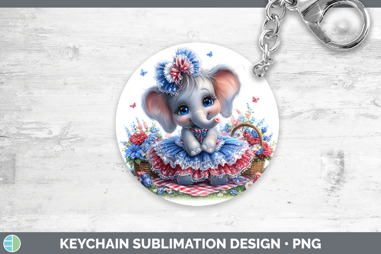Animals Patriotic Elephant Keychain Sublimation Keyring Desi