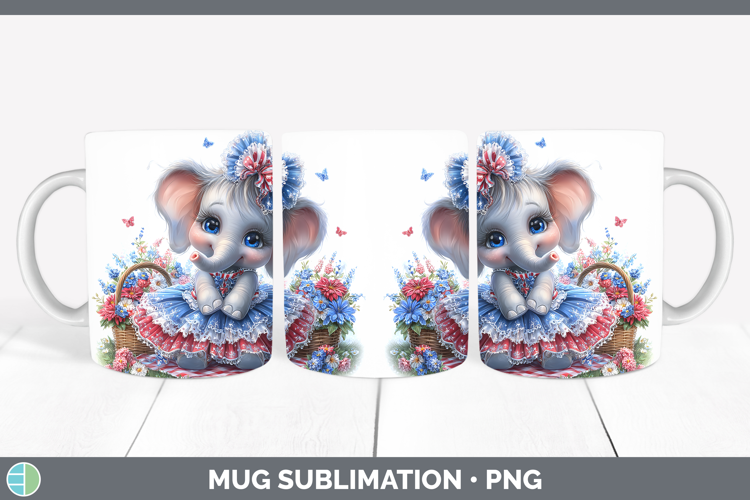 Animals Patriotic Elephant Mug Wrap Sublimation Coffee Cup D