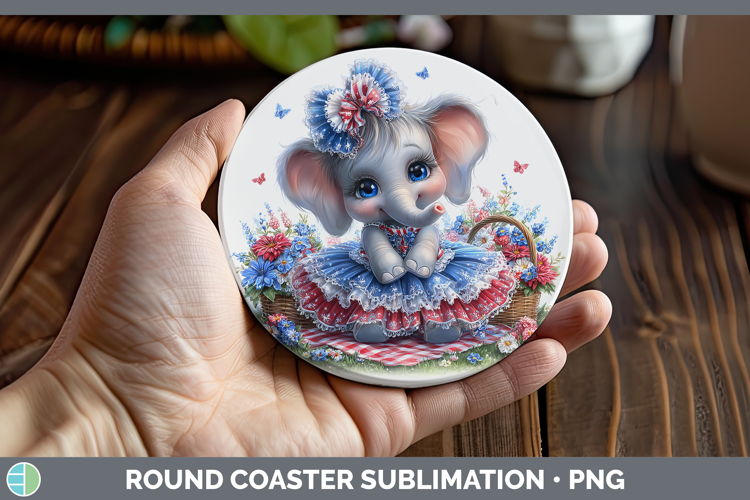 Animals Patriotic Elephant Round Coaster Sublimation Coaster