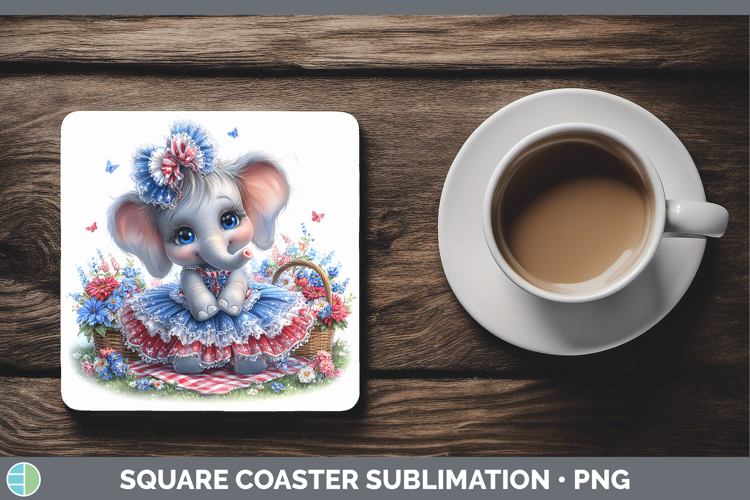 Animals Patriotic Elephant Square Coaster Sublimation Coaste