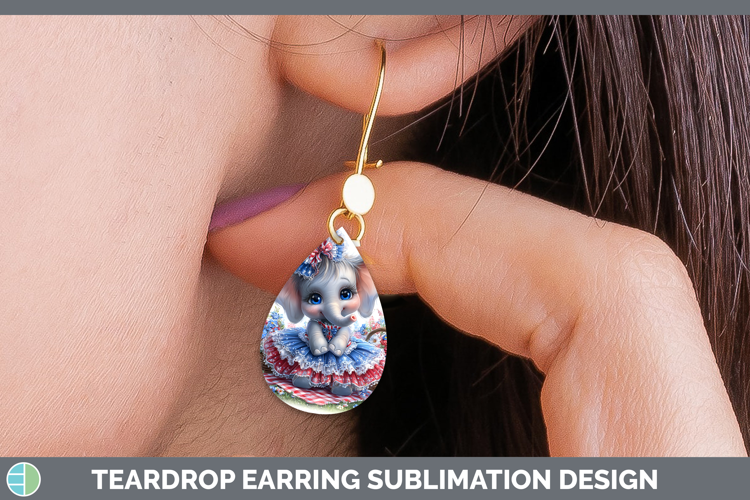 Animals Patriotic Elephant Teardrop Earrings Sublimation Ear