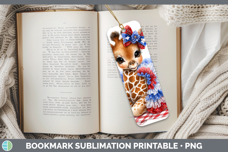 Animals Patriotic Giraffe Bookmark Sublimation Printable Des