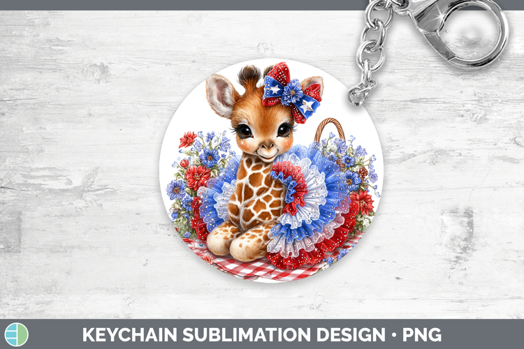 Animals Patriotic Giraffe Keychain Sublimation Keyring Desig