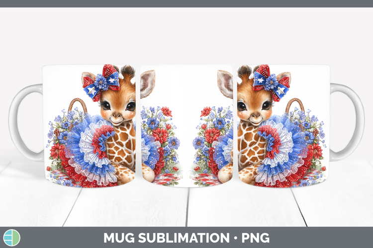 Animals Patriotic Giraffe Mug Wrap Sublimation Coffee Cup De