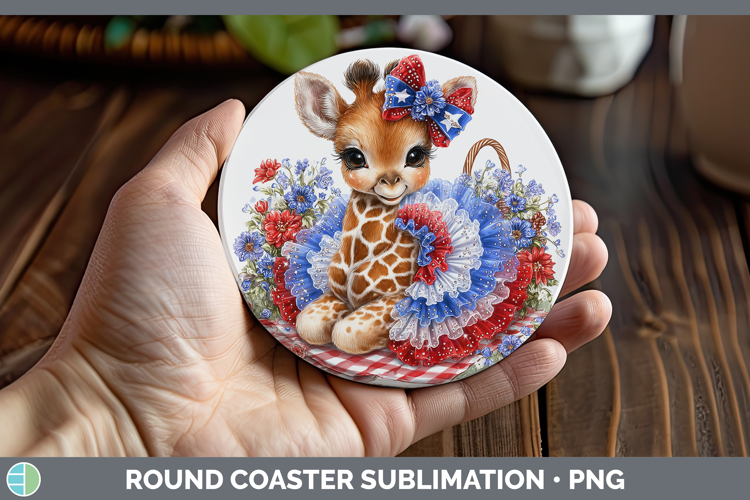 Animals Patriotic Giraffe Round Coaster Sublimation Coaster