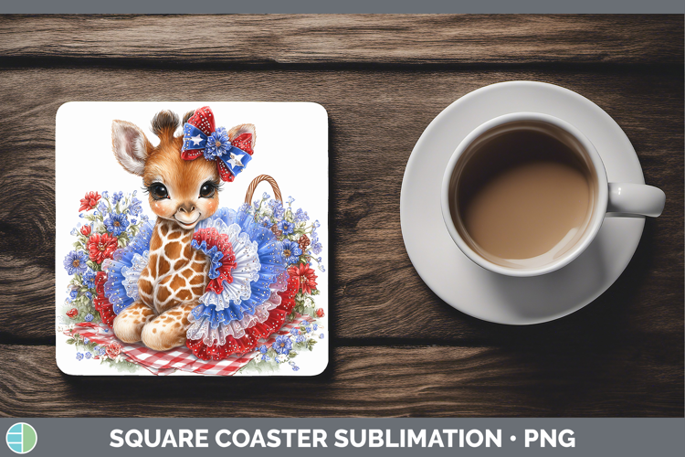 Animals Patriotic Giraffe Square Coaster Sublimation Coaster