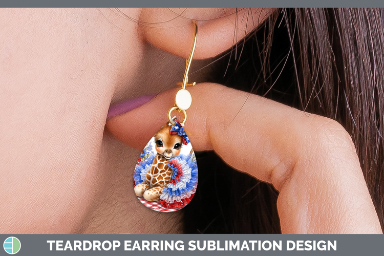 Animals Patriotic Giraffe Teardrop Earrings Sublimation Earr