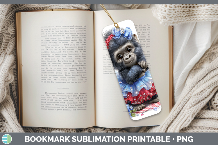 Animals Patriotic Gorilla Bookmark Sublimation Printable Des