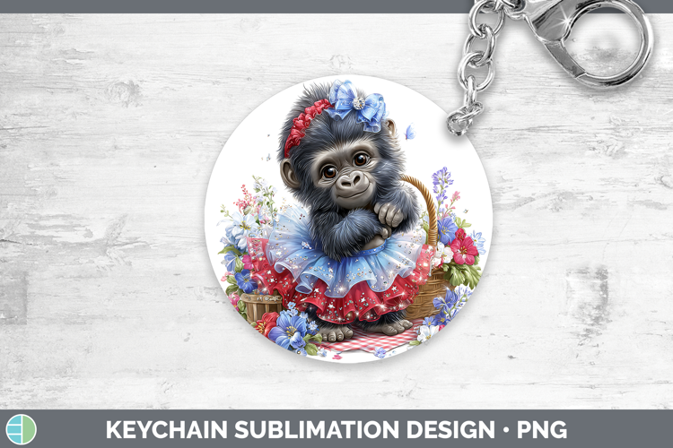 Animals Patriotic Gorilla Keychain Sublimation Keyring Desig
