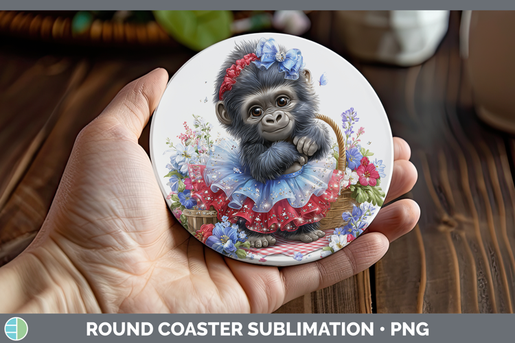 Animals Patriotic Gorilla Round Coaster Sublimation Coaster