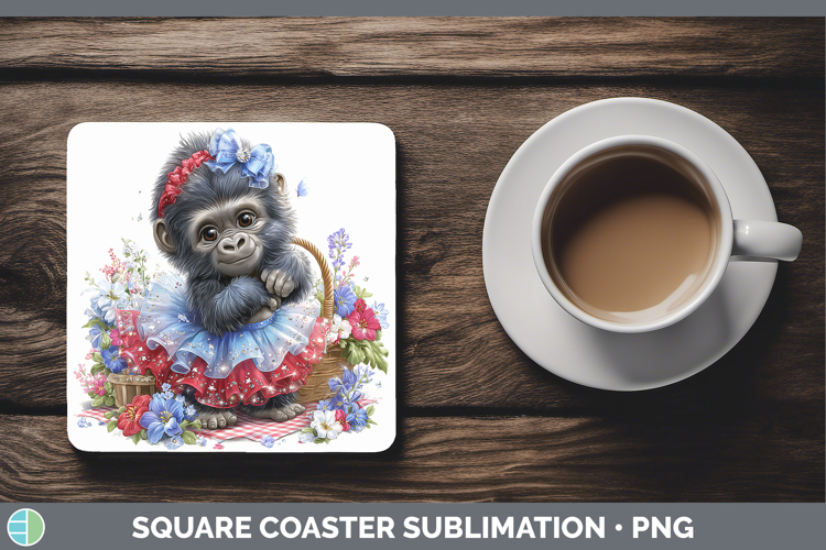 Animals Patriotic Gorilla Square Coaster Sublimation Coaster