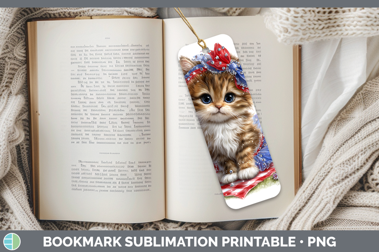 Animals Patriotic Kitten Bookmark Sublimation Printable Desi