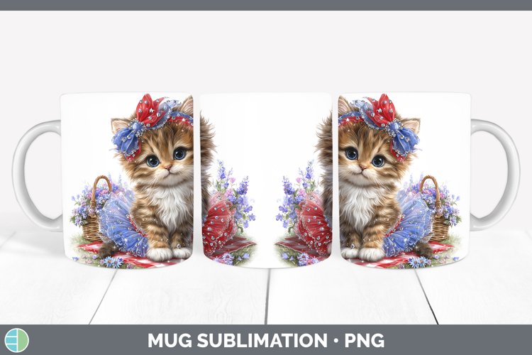 Animals Patriotic Kitten Mug Wrap Sublimation Coffee Cup Des