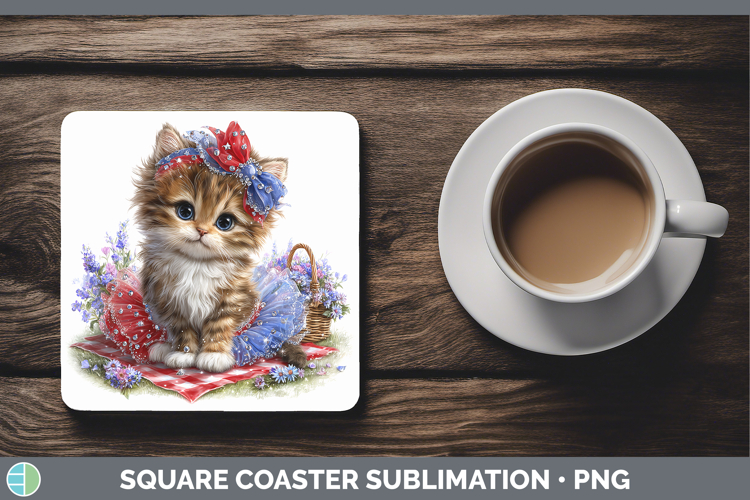 Animals Patriotic Kitten Square Coaster Sublimation Coaster