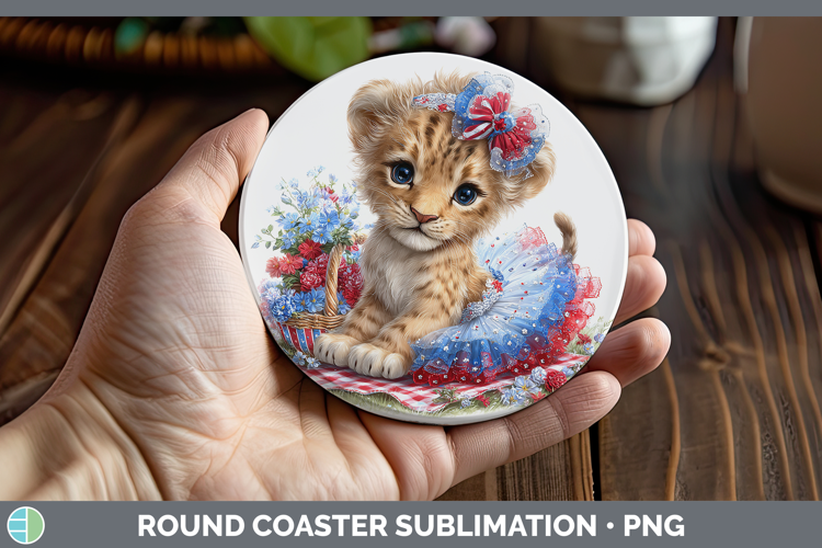 Animals Patriotic Lion Round Coaster Sublimation Coaster Des