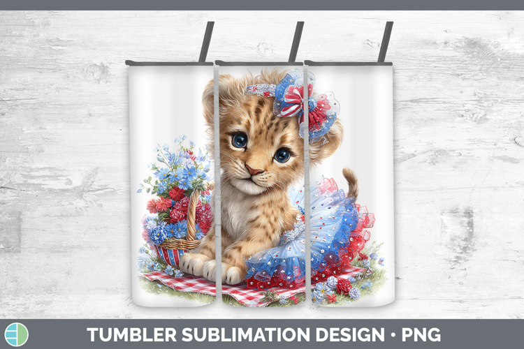Animals Patriotic Lion Tumbler Sublimation 20 oz Skinny Tumb