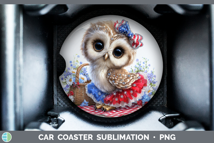 Animals Patriotic Owl Car Coaster Sublimation Designs