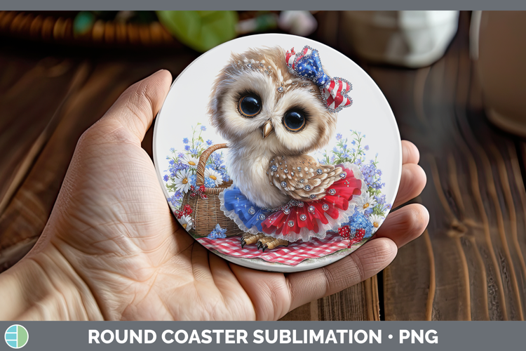 Animals Patriotic Owl Round Coaster Sublimation Coaster Desi