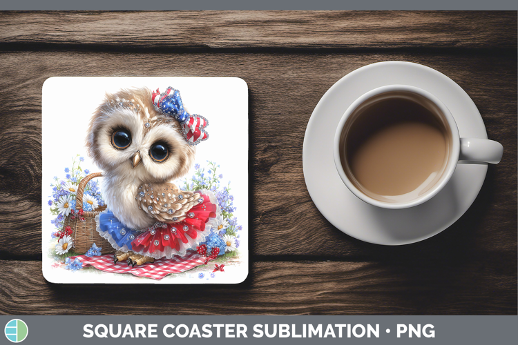 Animals Patriotic Owl Square Coaster Sublimation Coaster Des