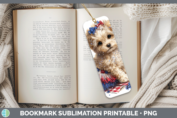 Animals Patriotic Puppy Bookmark Sublimation Printable Desig