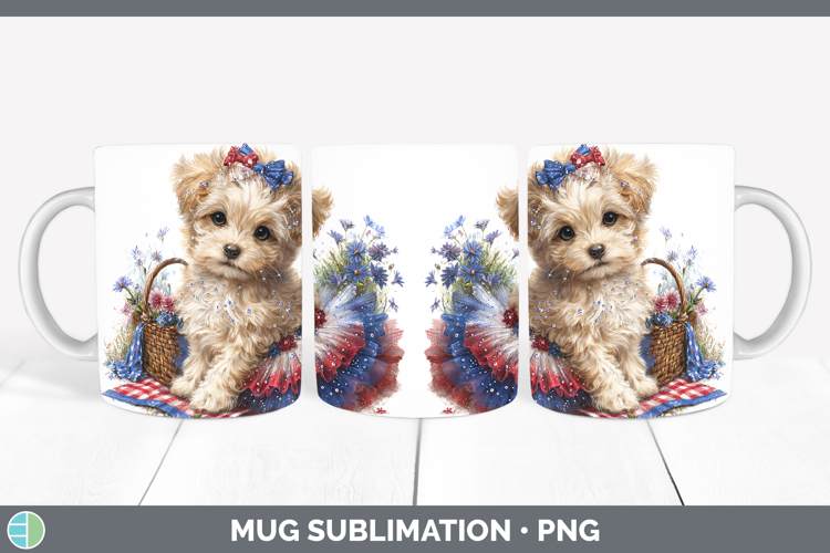 Animals Patriotic Puppy Mug Wrap Sublimation Coffee Cup Desi
