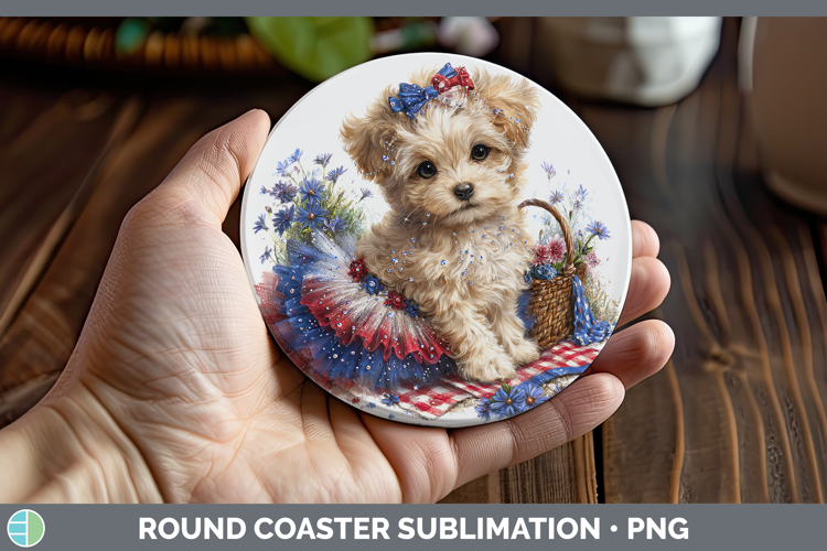 Animals Patriotic Puppy Round Coaster Sublimation Coaster De
