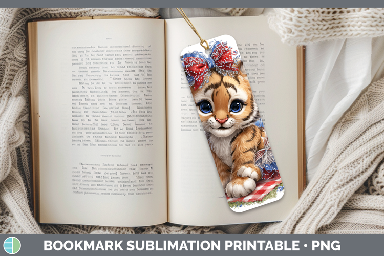 Animals Patriotic Tiger Bookmark Sublimation Printable Desig