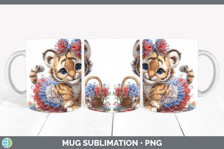 Animals Patriotic Tiger Mug Wrap Sublimation Coffee Cup Desi