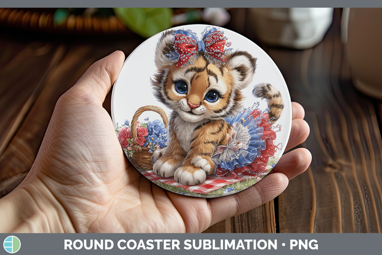 Animals Patriotic Tiger Round Coaster Sublimation Coaster De