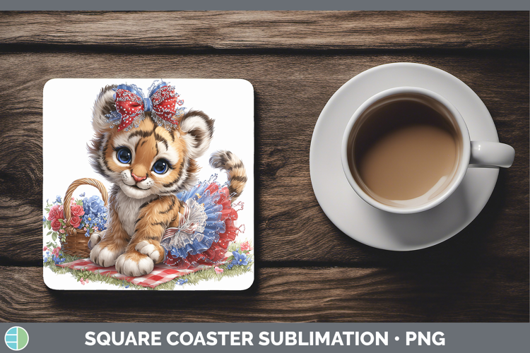 Animals Patriotic Tiger Square Coaster Sublimation Coaster D