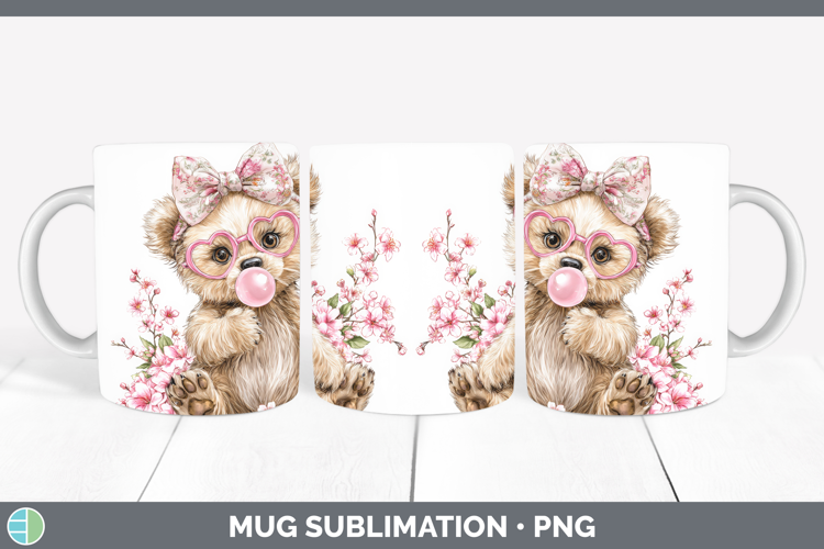 Bear Animals Pink Bubble Gum Mug Wrap Sublimation Design