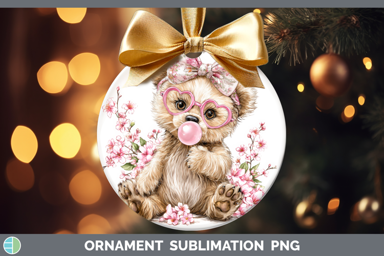 Bear Animals Pink Bubble Gum Ornament Sublimation Design