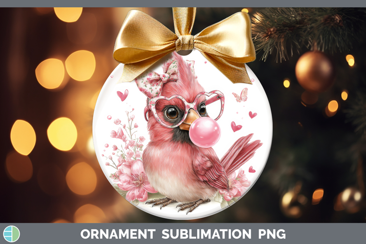 Cardinal Animals Pink Bubble Gum Ornament Sublimation Design