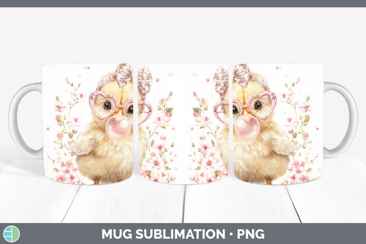 Chicken Animals Pink Bubble Gum Mug Wrap Sublimation Design