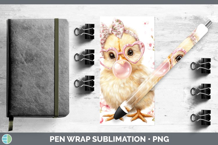 Chicken Animals Pink Bubble Gum Pen Wrap Sublimation Design