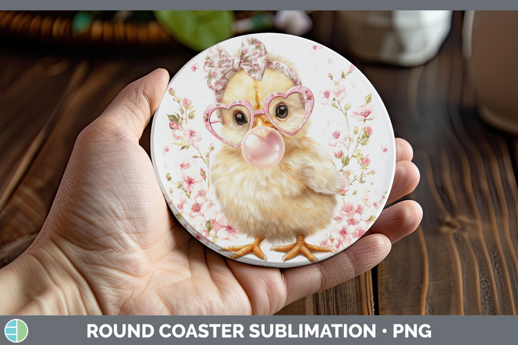 Chicken Animals Pink Bubble Gum Round Coaster Sublimation De
