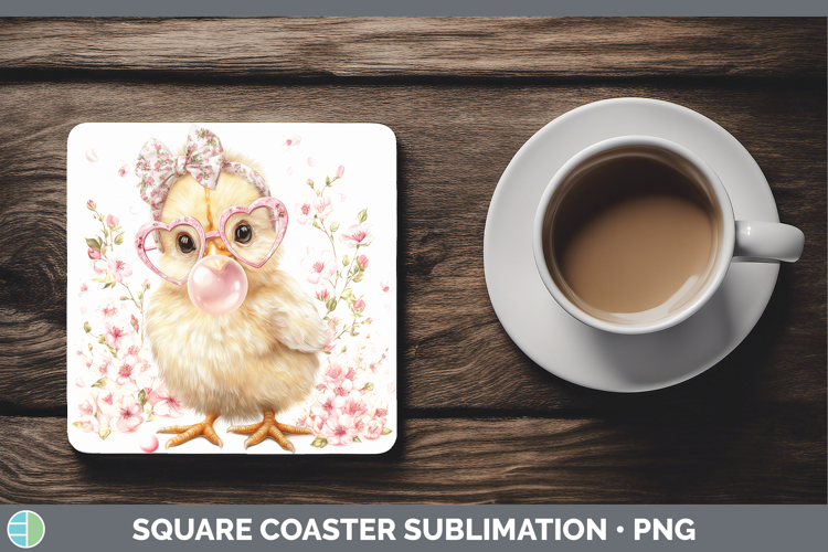 Chicken Animals Pink Bubble Gum Square Coaster Sublimation D