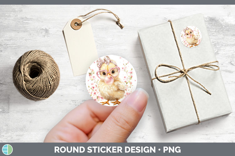 Chicken Animals Pink Bubble Gum Stickers Design
