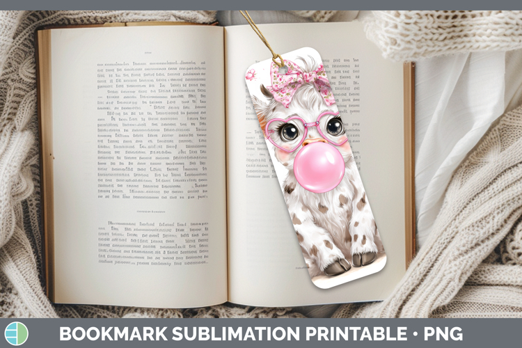 Cow Animals Pink Bubble Gum Bookmark Sublimation Design