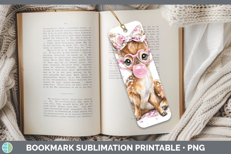 Deer Animals Pink Bubble Gum Bookmark Sublimation Design