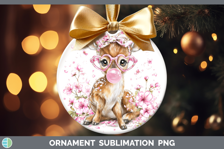 Deer Animals Pink Bubble Gum Ornament Sublimation Design
